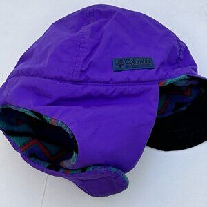 Vintage Columbia Purple Fleece Lined Ear Flaps Nylon Hat Kids Youth Size S/M
